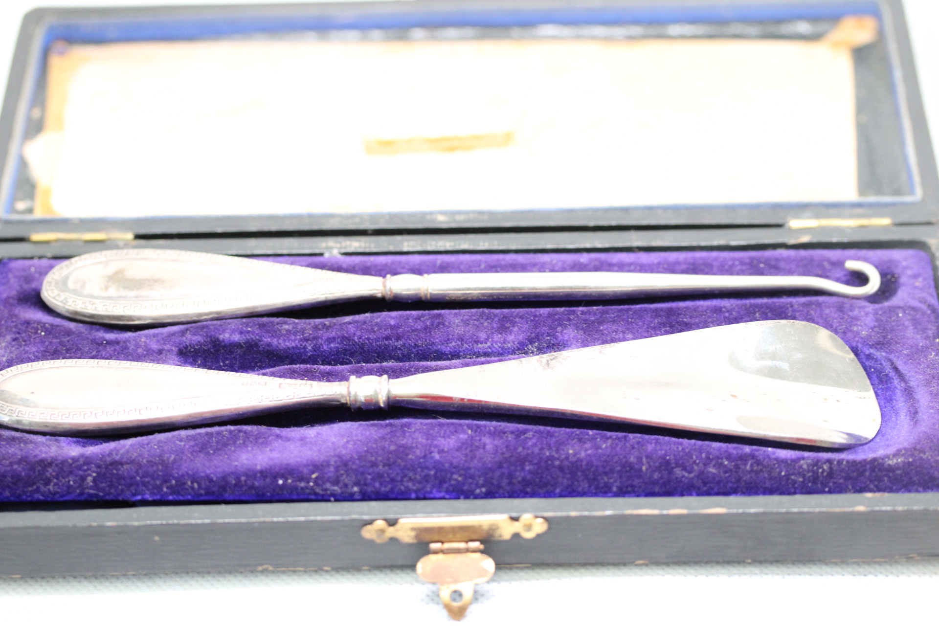 Silver handled button hook & shoe horn