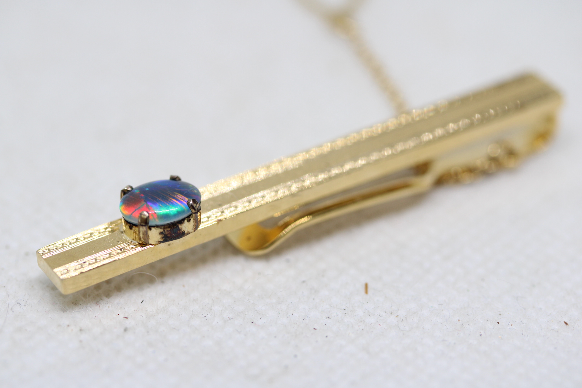 Gold plated silver tie pin with Australian opal