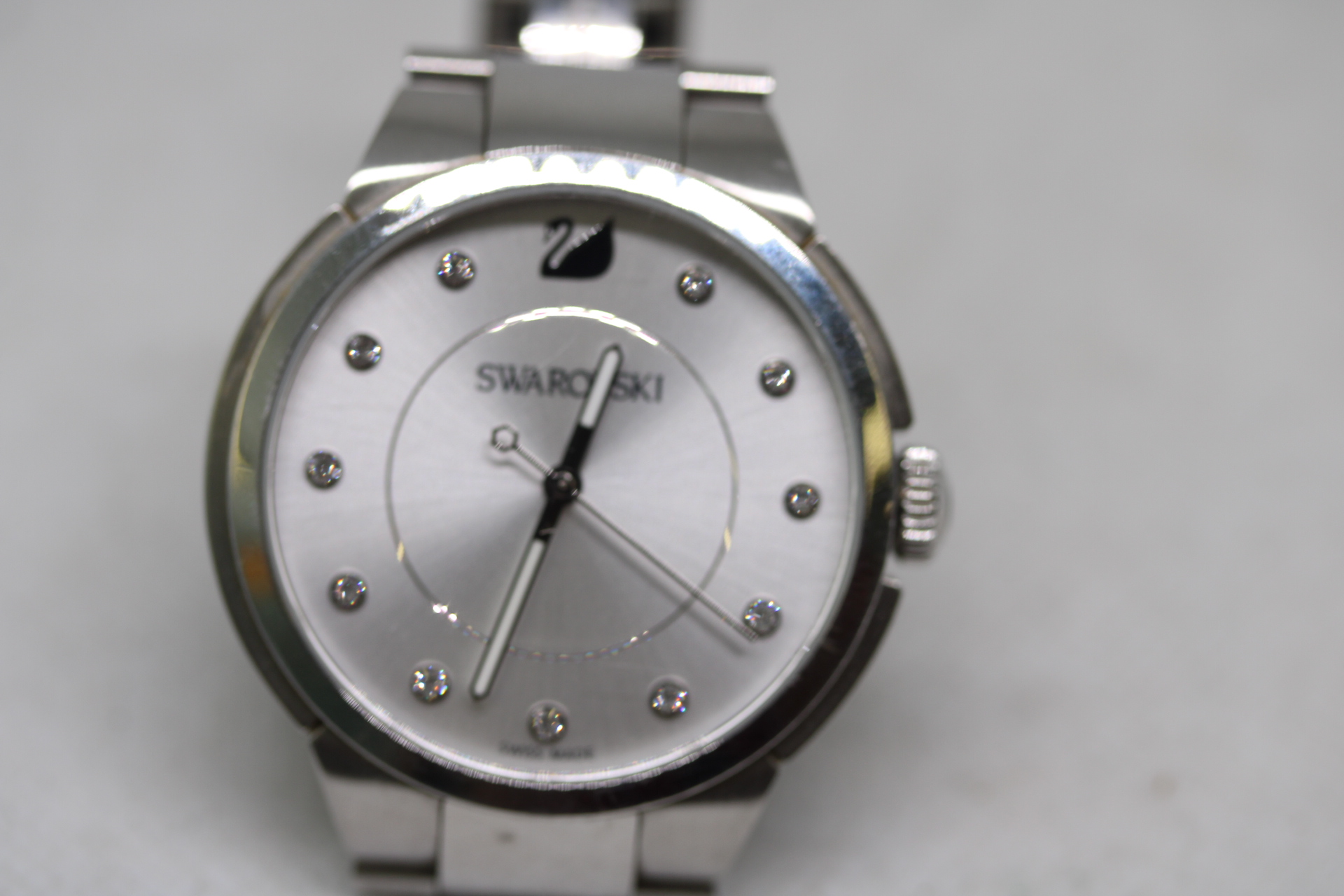 Swarovski wristwatch with box, outer box & spare links