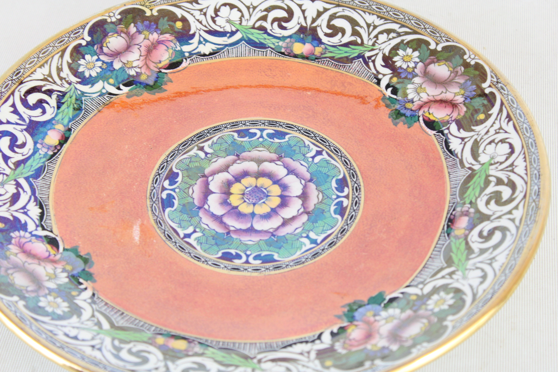 Antique Victorian Porcelain Orange Ground Floral Saucer