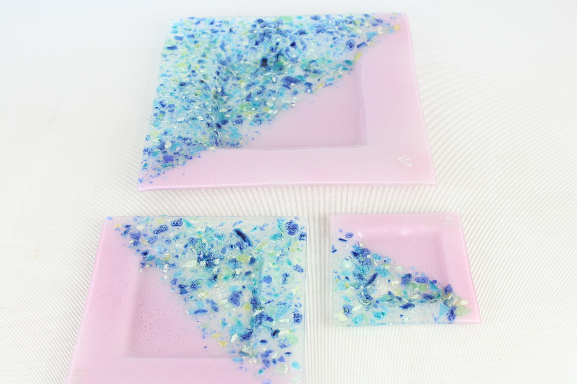 A Trio of Murano Fused Glass Graduated Square Plates