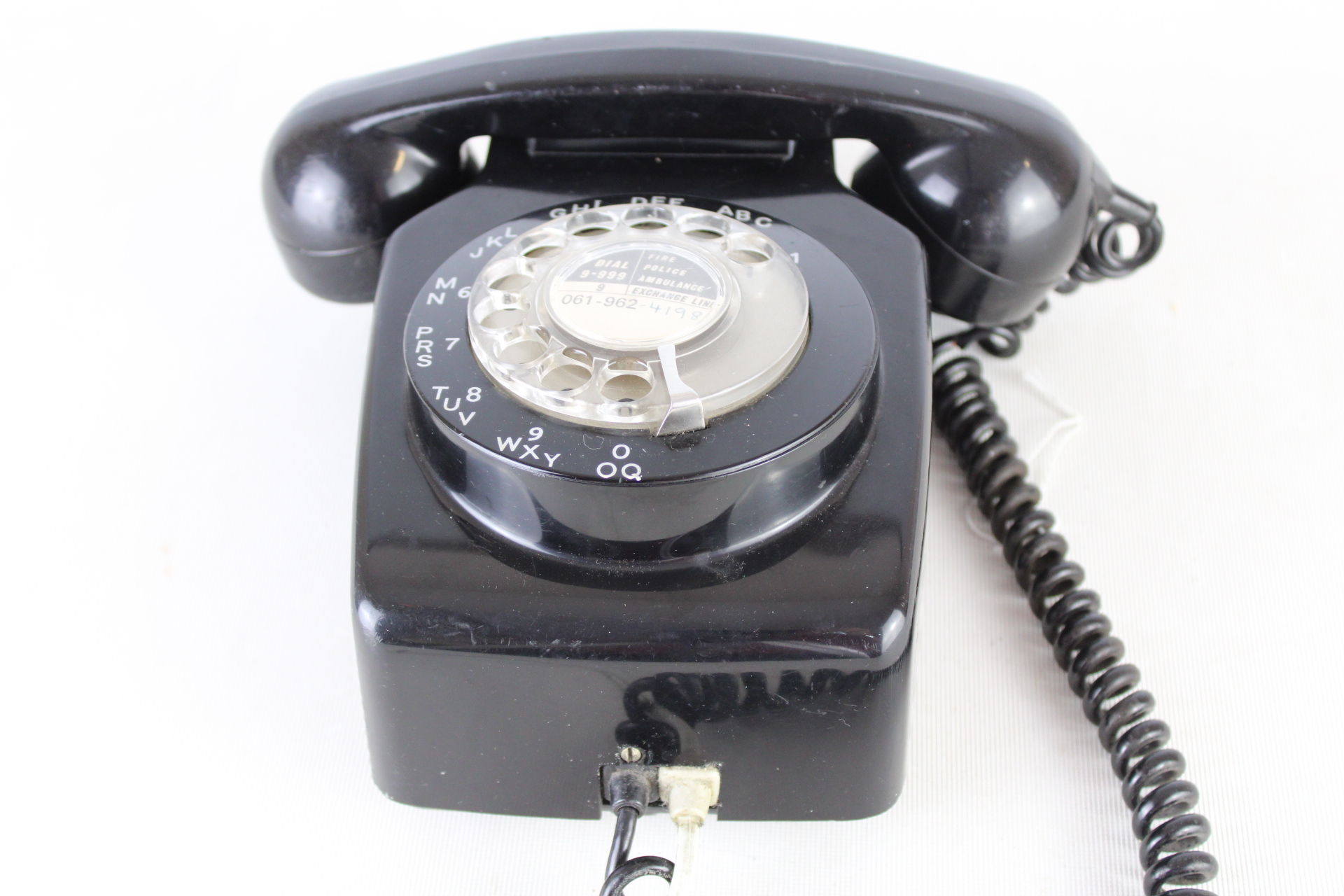 Late 20th Century Black Plastic Rotary Desktop Telephone - Cords A.F