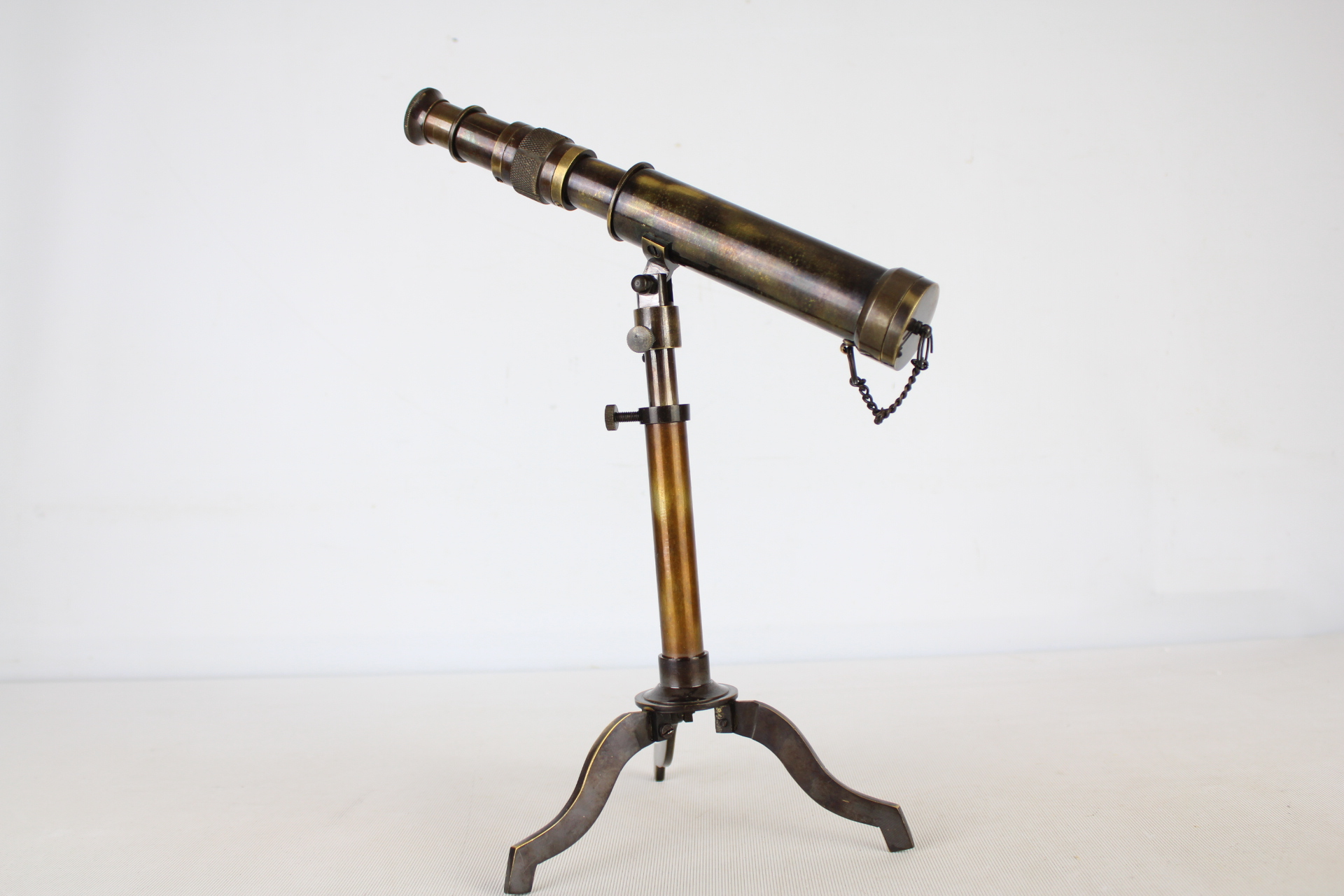 Antique Brass Table-Top Telescope On Tripod Stand