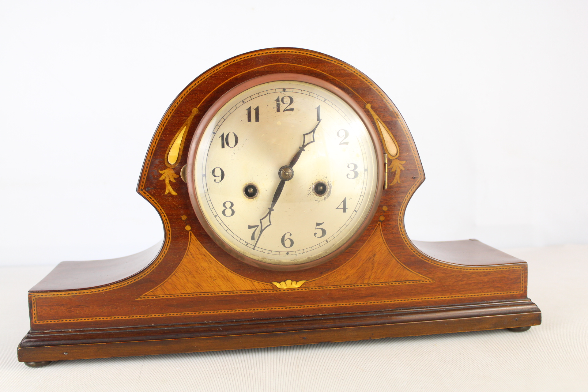 Antique Inlaid Mahogany Napoleon Hat Mantel Clock - Dial and Case A.F