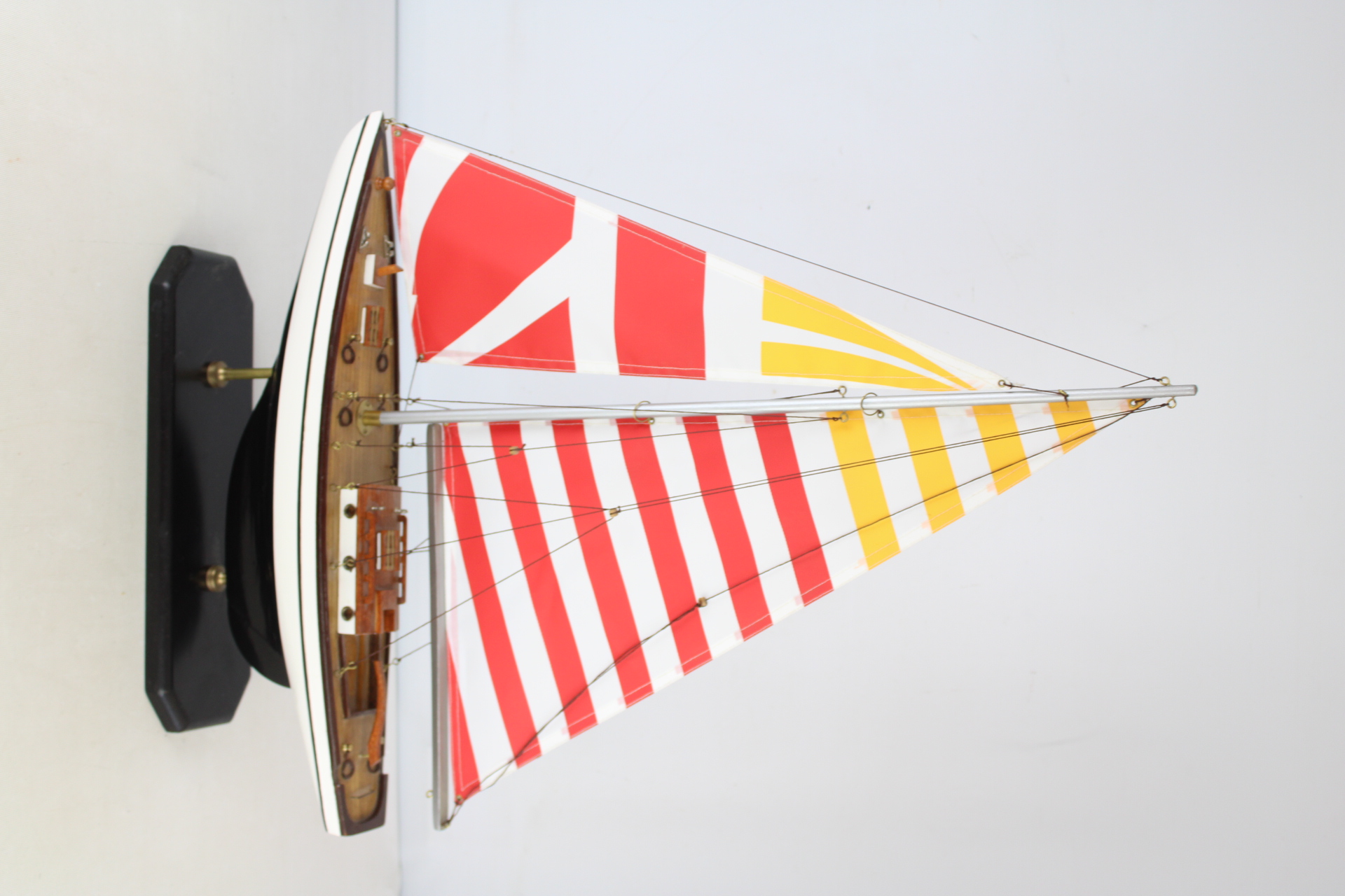 Wooden Model Sailboat On Display Stand
