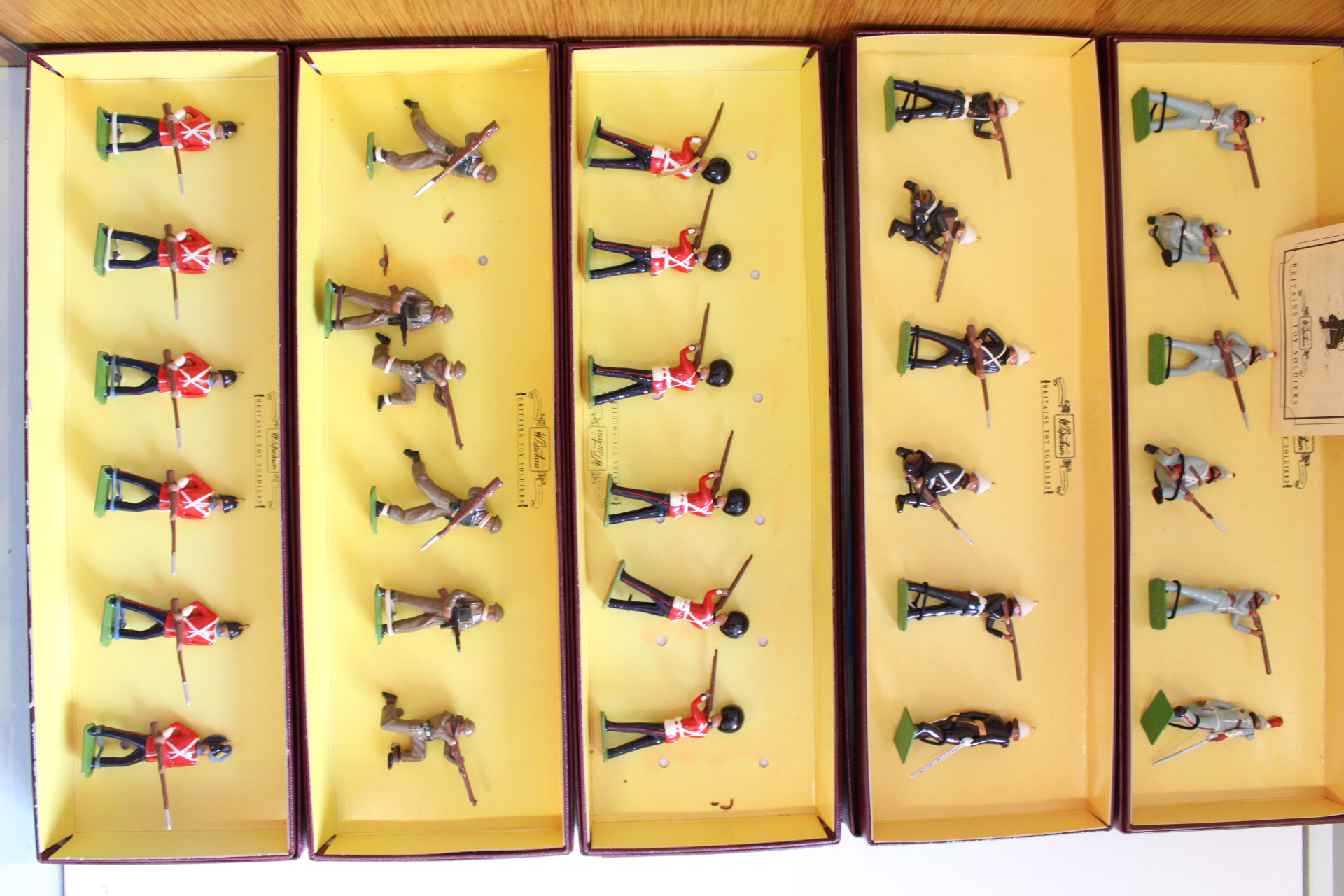 A Set of Five W. Britain Metal Toy Soldiers in Original Retail Box