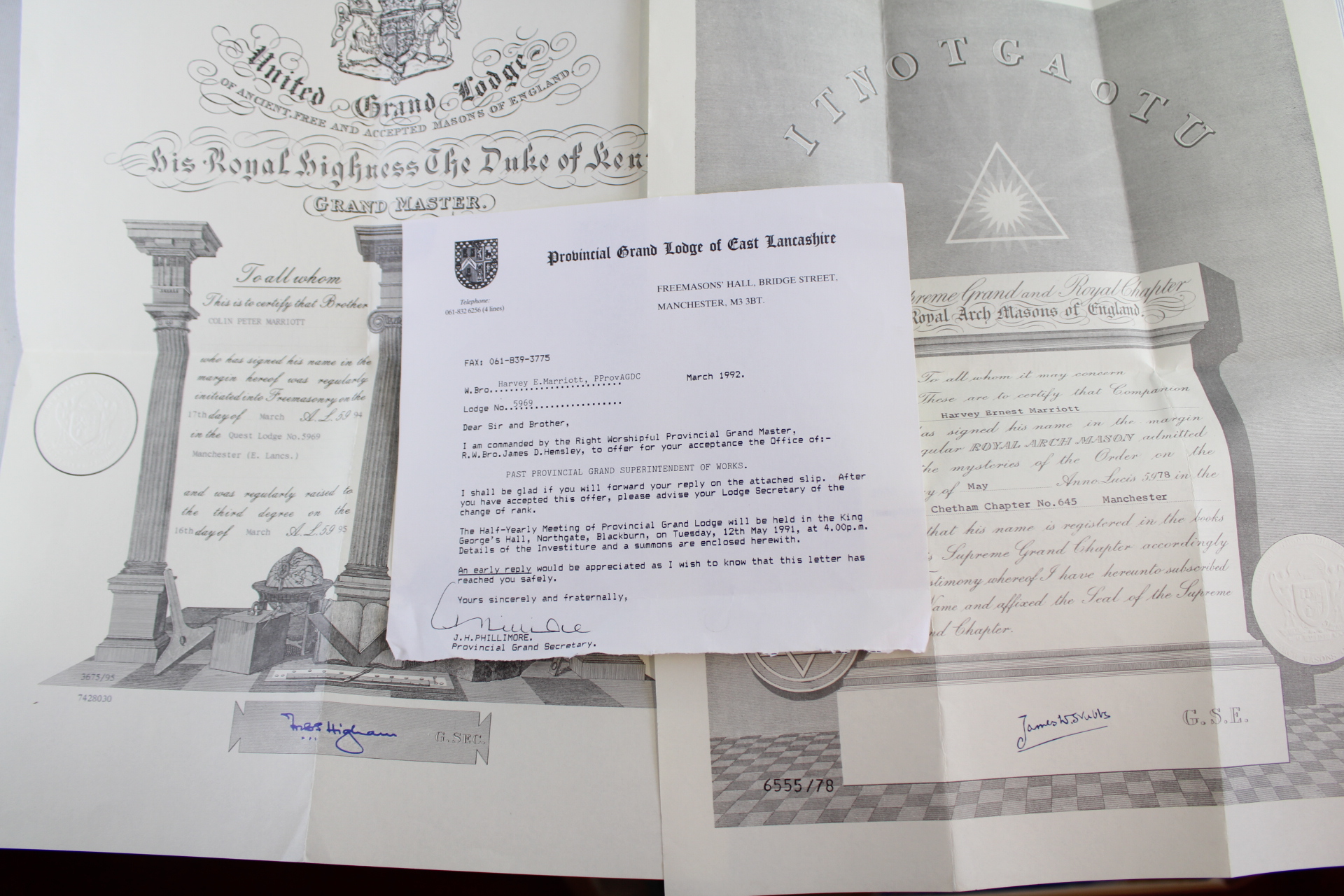 Late 20th Century Masonic Regalia and Certificates in Professional Case - Case A.F