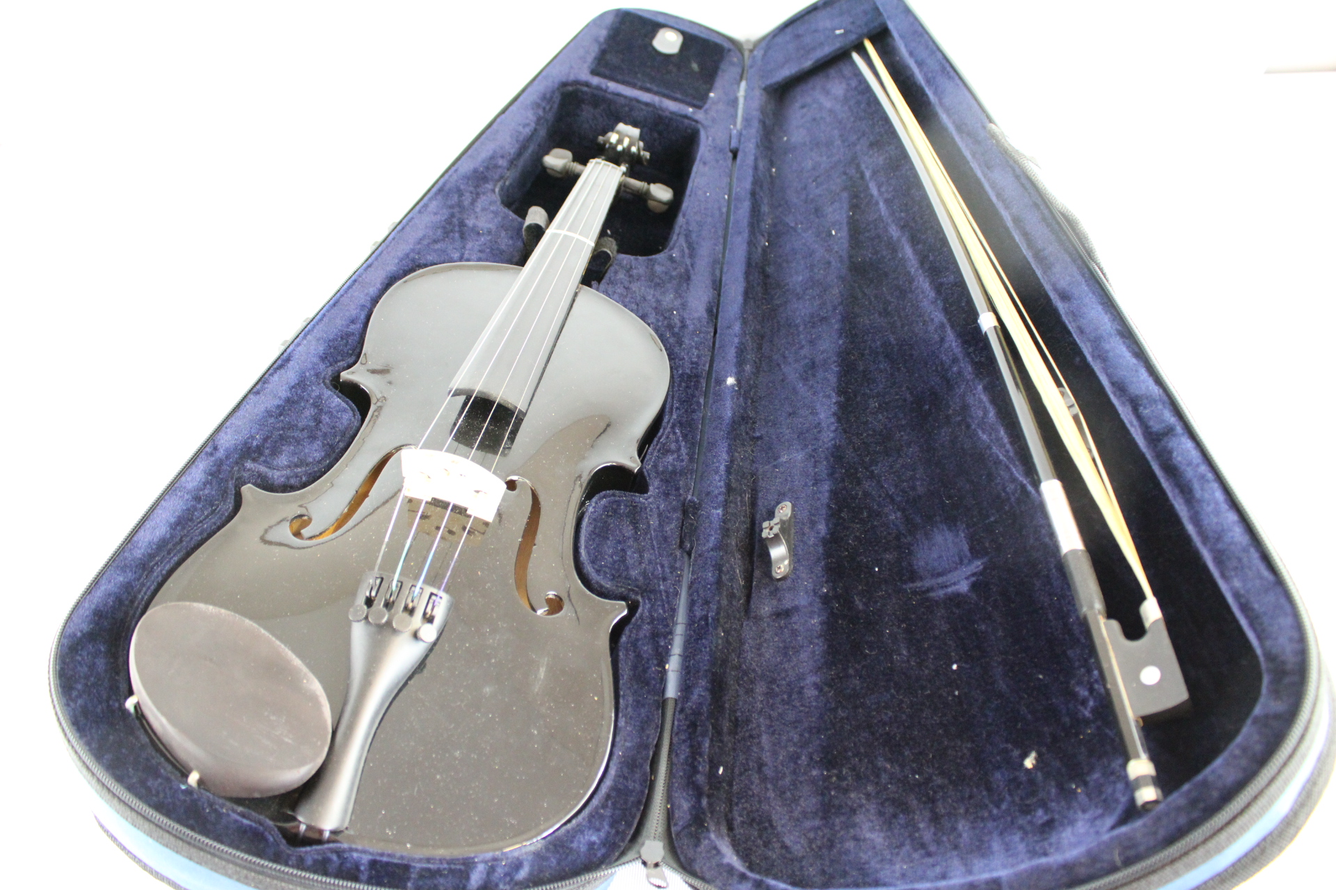 Modern Black Lacquered Wood Violin Outfit