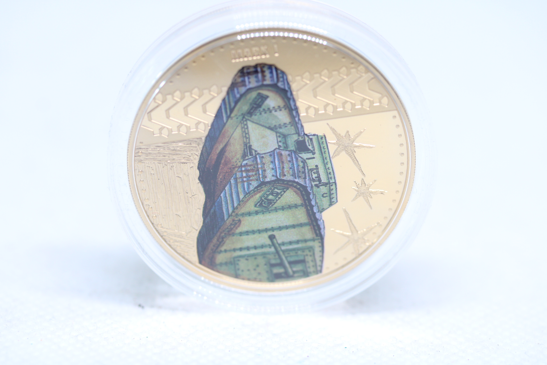 Collectable Gold-Plated Coin with Mark One Tank in Capsule.