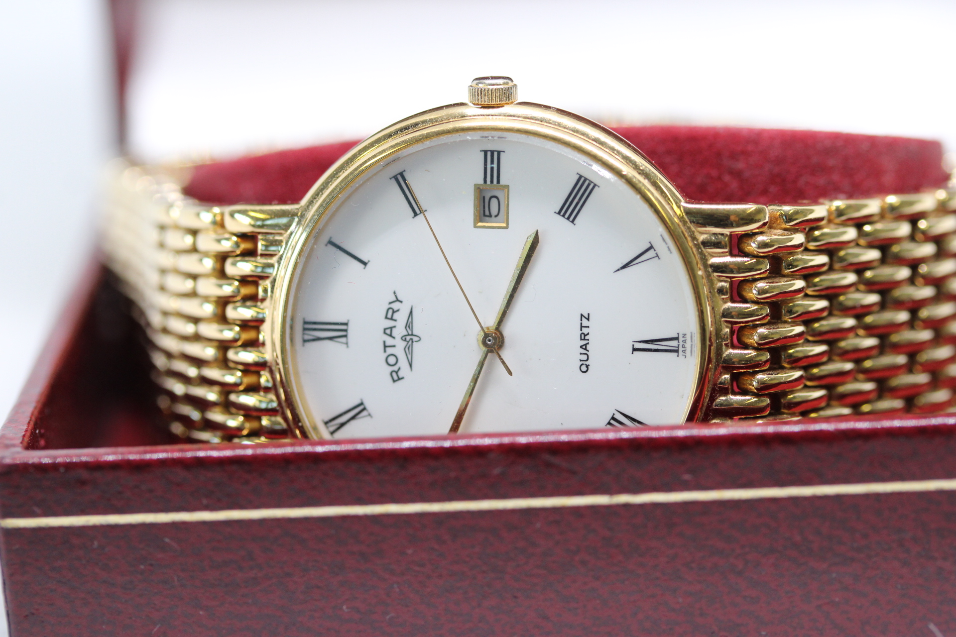 Gents Gold Plated Rotary Quartz Watch with Date in Box with Papers and Spare Links