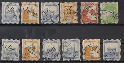 פלשתינה ארץ ישראל , לוט של 12 בולים חתומים עם חירור APC של בנק אנגלו פלשתינה 
Palestine 