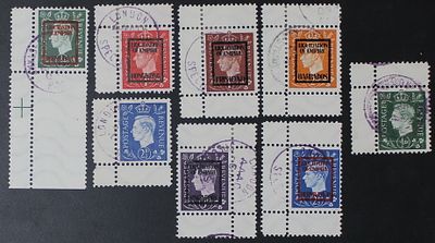 WWII Propaganda Forgeries - GB George VI lot of 8 stamps. 6 of them with ovpt: LIQUIDATION OF 