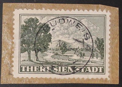 THERESIENSTADT Original used Stamp on cutout, signed Gilbert. The Scans are a Part of the Item 