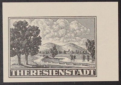 THERESIENSTADT Original imperforate single from the proof sheetlet in black, v.f., signed on back. 
