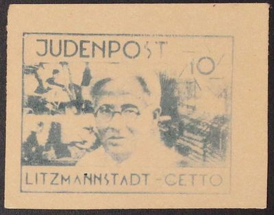 Ghettopost Litzmannstadt.
1943 "Judenpost", unissued designs, 10pf Blue Green essay, Printed 