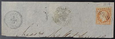 Palestine, 1869, French Post Office in Palestine, part of an envelope sent from Jerusalem with 
