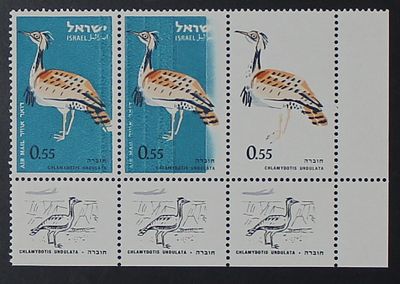 בולי ישראל , שגיאות ,1963 , דואר אויר , ציפורים , שלישיית בולים עם שגיאת צבע מאד נדירה , MNH. ;הת 