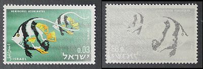 Israel Errors , Red Sea Fish , Stamp with Error on the Back Side. The Scans are a Part of the 