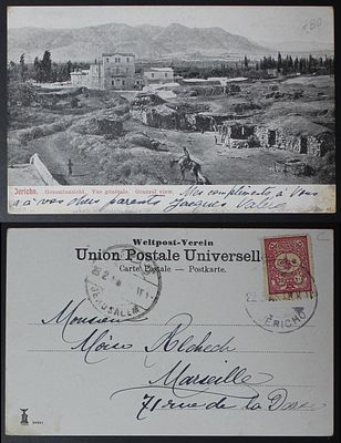 Palestine 1905, a postcard of Jericho sent to France via Jerusalem. The Scans are a Part of the 