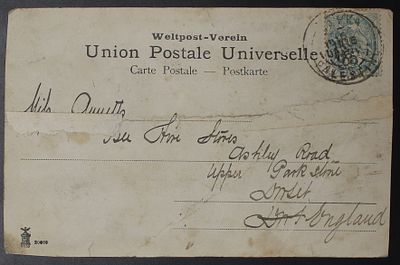 Palestine / Eretz Israel , Ottoman Period , French Post , 1916 , Postcard Sent, Jaffa - England. 