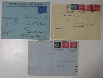 Palestine 1911/1938, a lot of 3 envelopes, two of which are addressed to Kfar Yavetz near Tel 