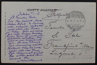 Palestine/Turkey 1918, German Military Post, Postcard. The Scans are a Part of the Item 