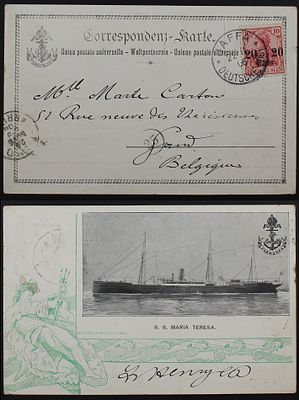 Palestine, Ottoman Period 1906, postcard of the steamship "S.S. Maria Teresa" sent from Jaffa 