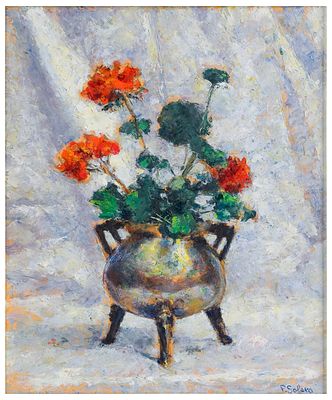 Pio Solero (1881 - 1975) Vaso con fiori - Pio Solero (1881 - 1975) Vaso con fiori Olio su masonite 