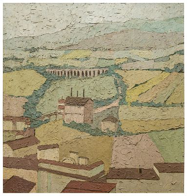 Francesco Garofoli (1928 - 2014) La valle del Sentino, 1955 Acrilico a spatola su pannello 110 