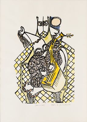 Paolo da San Lorenzo (1935) Suonatore di mandolino, 1984 Serigrafia e acquarello su carta 70 x 