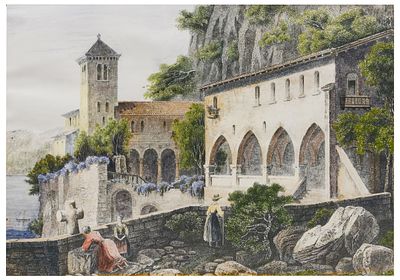 Autore non riconosciuto (XX secolo) Eremo di Santa Caterina del Sasso Stampa ritoccata a mano 