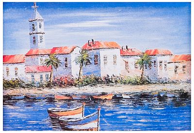 Italia. XX secolo (XX secolo) Paesaggio con barche Stampa offset su carta 11,5 x 16,5 cm (luce) 