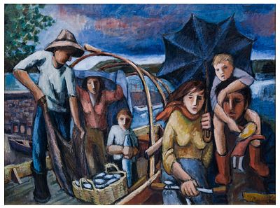 Rosario Ruggeri (XX secolo) La pesca nel lago Olio su tela 60 x 79,9 cm Firma: “Ruggeri” al 