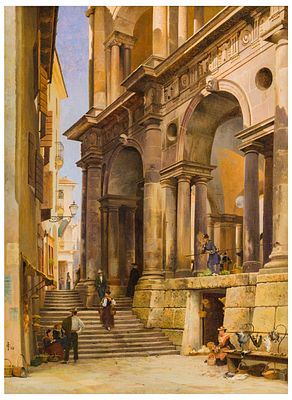 John O'Connor (1830 - 1889) La basilica palladiana vista in scorcio da Piazza delle Erbe, 1882 - Jo 