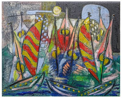 Paolo da San Lorenzo (1935) Vele, 1999 - Paolo da San Lorenzo (1935) Vele, 1999 Olio su tela 80 x 