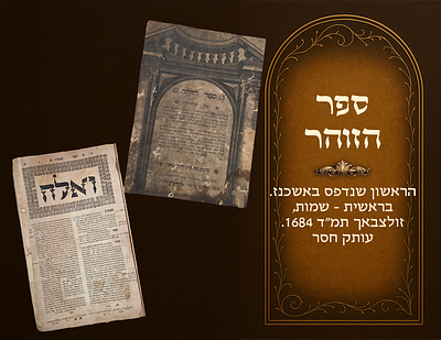 Sefer Hazohar, the first printed in Germany. Bereishis - Shemos, Sulzbach 1684. Incomplete 