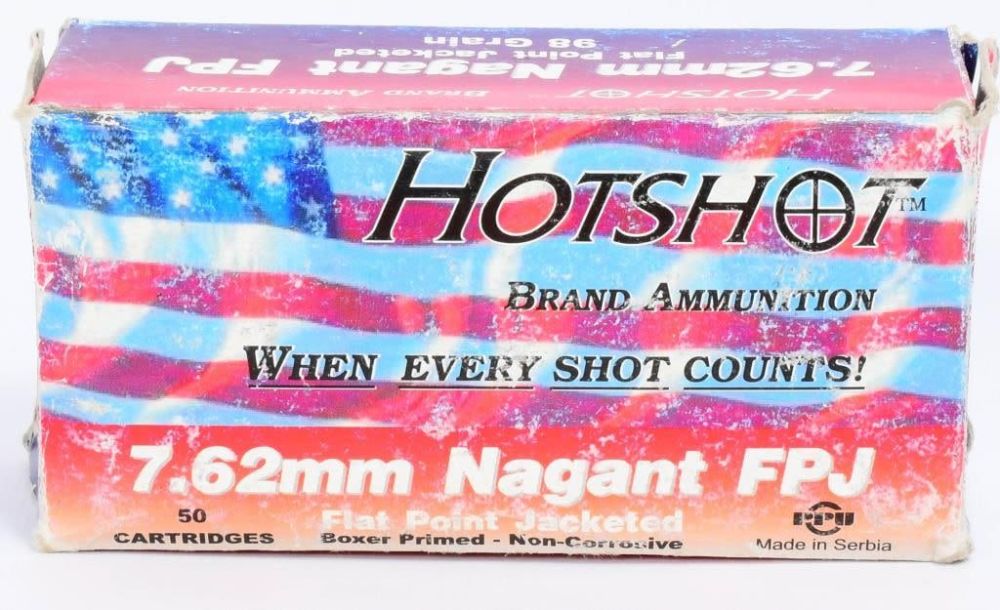 Lot 106: 50 Rounds of Hotshot 7.62mm Nagant Pistol Ammo