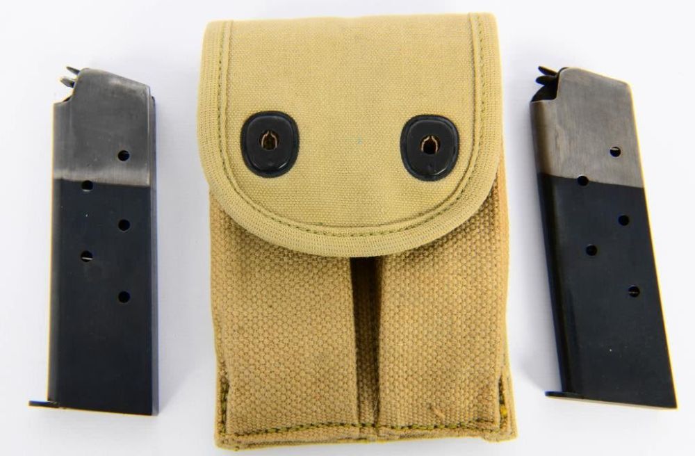 Lot 182: WWI Dual Magazine Pouch 1911 .45 W/ 2 Mags