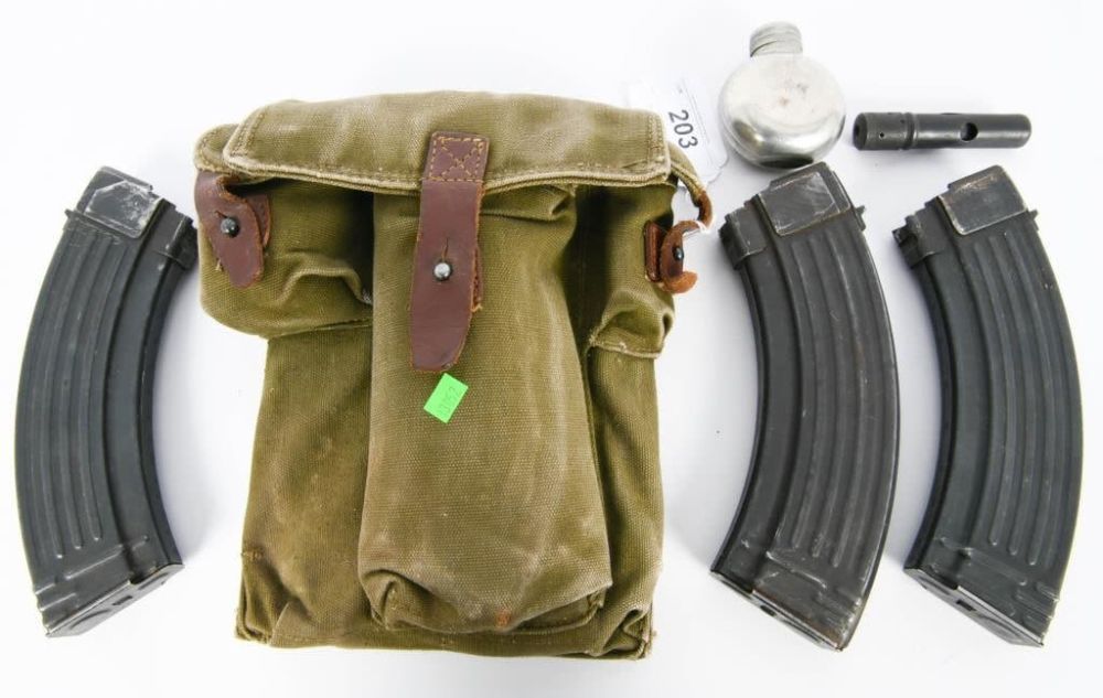 Lot 203: 3 Military 30 Round AK-47 Metal Magazines & Pouch