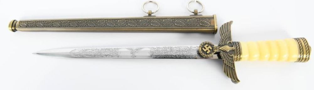Lot 230: German Dress Eagle Brass Dagger Knife & Scabbard