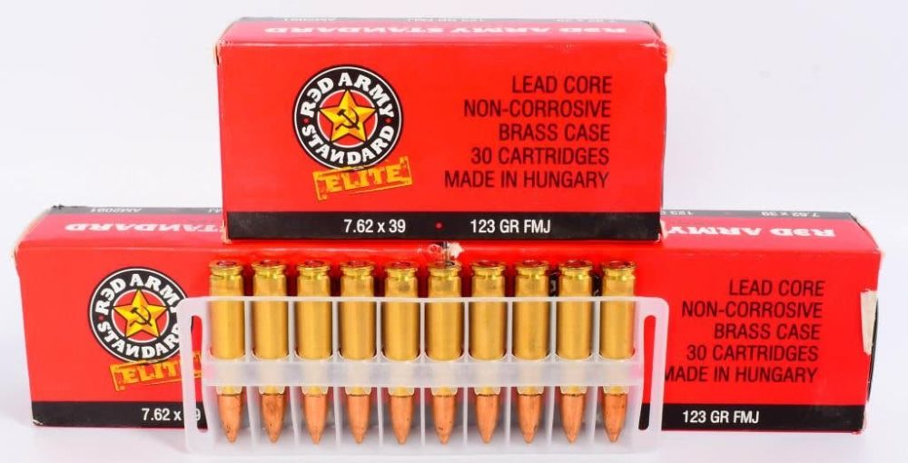 Lot 286: 100 Rounds Red Army Standard 7.62x39mm Ammo
