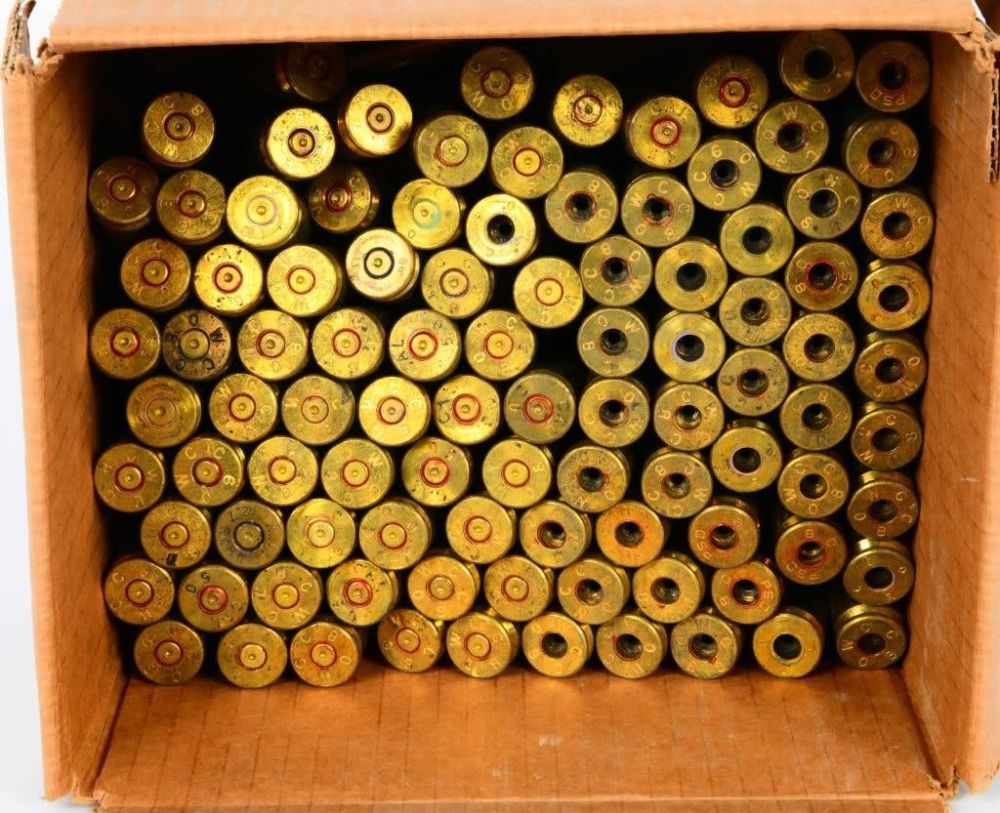 Lot 389: 98 Count of Empty .50 Caliber Brass Casings