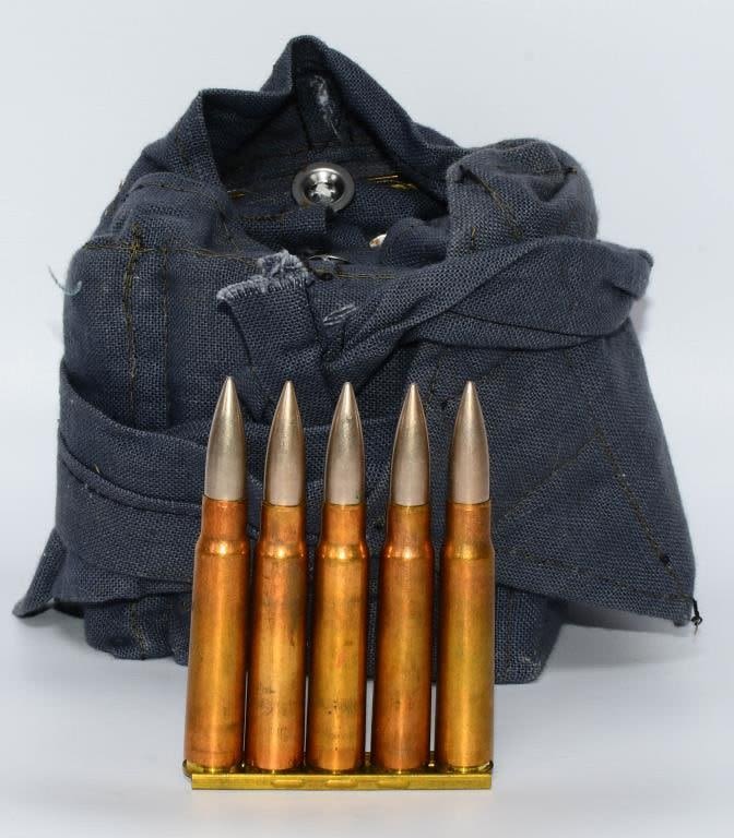 Lot 457: 60 Round Bandolier Of 8mm Mauser Ammunition