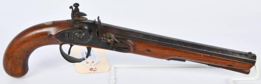 Lot 486: Antique British Barber Flintlock Pistol