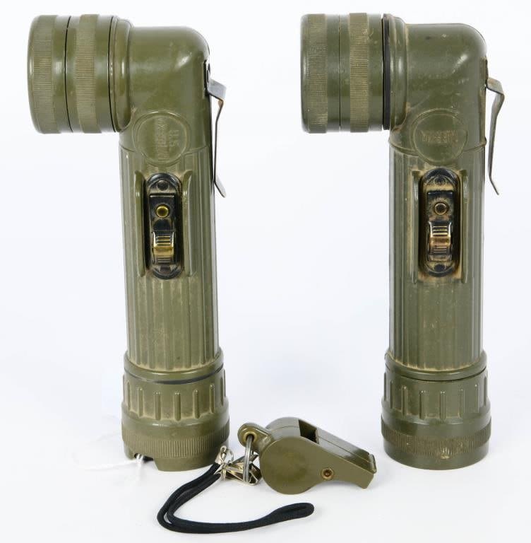 Lot 518: Two Fulton MX-991/U Flashlite & Commander whistle