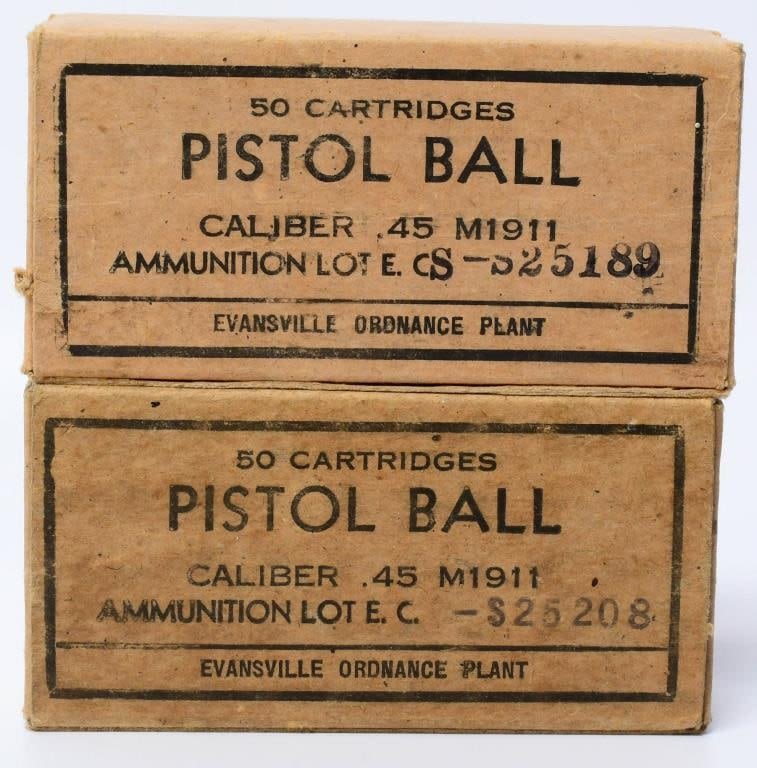 Lot 556: 100 Rounds of WWII U.S.G.I. M1911 .45 ACP Ammo
