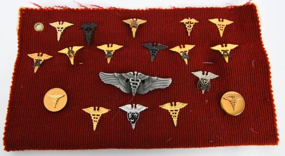 Lot 1079: 17 various Military Medical Badges and 1 Wing Badg