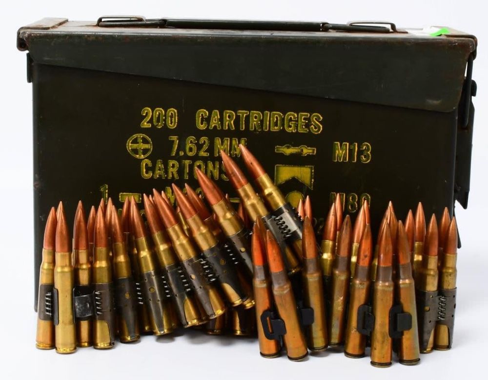 Lot 1240: Metal Ammo Can Full Of Belted 8mm Mauser Ammo