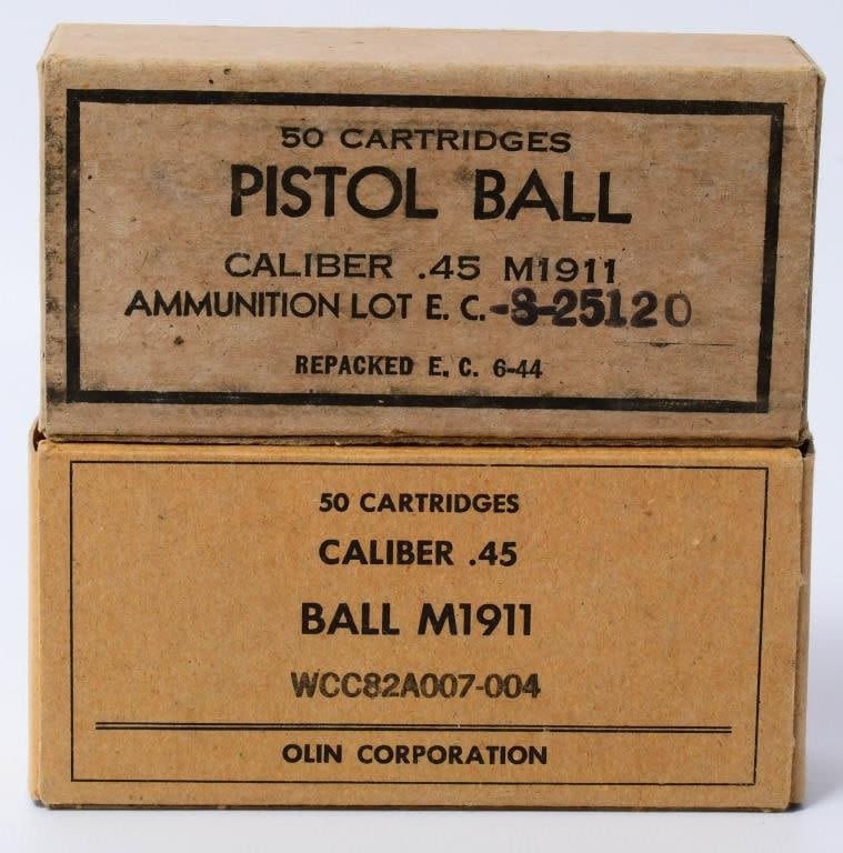 Lot 1342: 100 Rounds of WWII U.S.G.I. M1911 .45 ACP Ammo