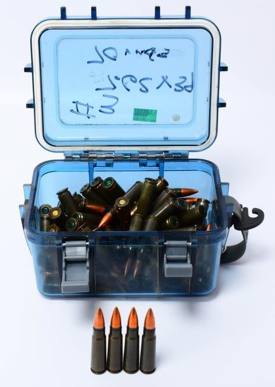Lot 1372: 70 Rounds of 7.62X39 Ammo in Container